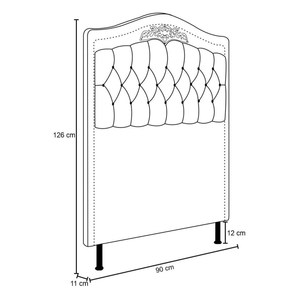 Cabeceira Cama Box Solteiro 90cm com Tachas Imperial J02 Linho Grafite - Mpozenato