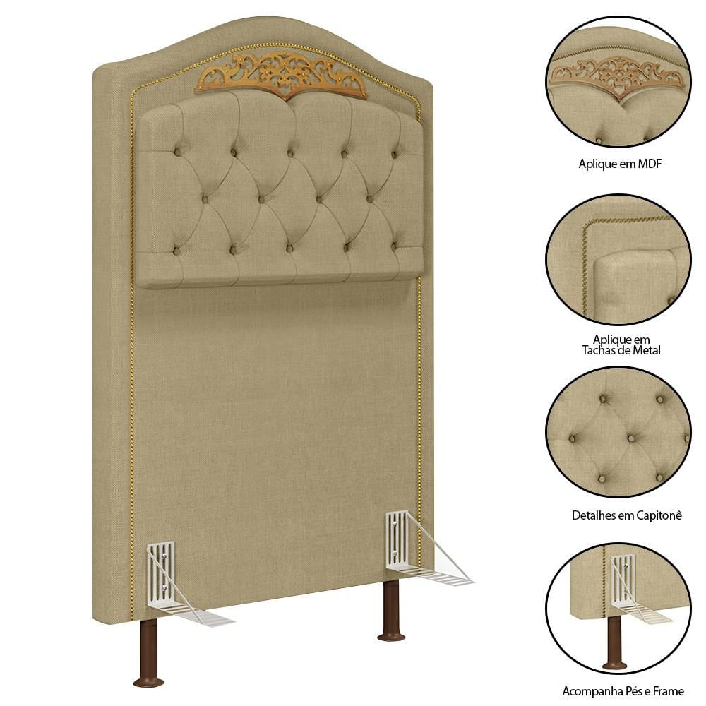 Cabeceira Cama Box Solteiro 90cm com Tachas Imperial J02 Linho Areia - Mpozenato