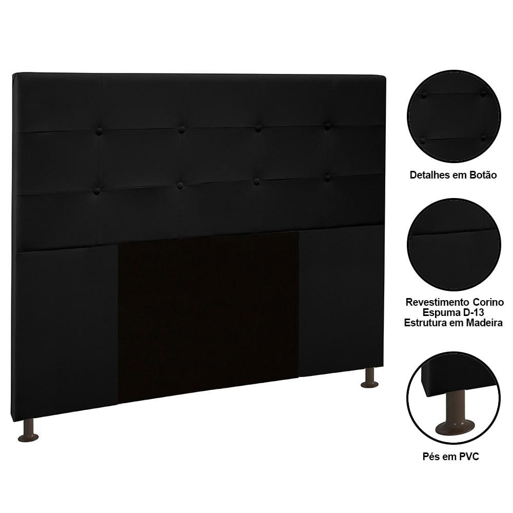 Cabeceira Cama Box Casal 140cm Safira Sintético I02 Preto - Mpozenato