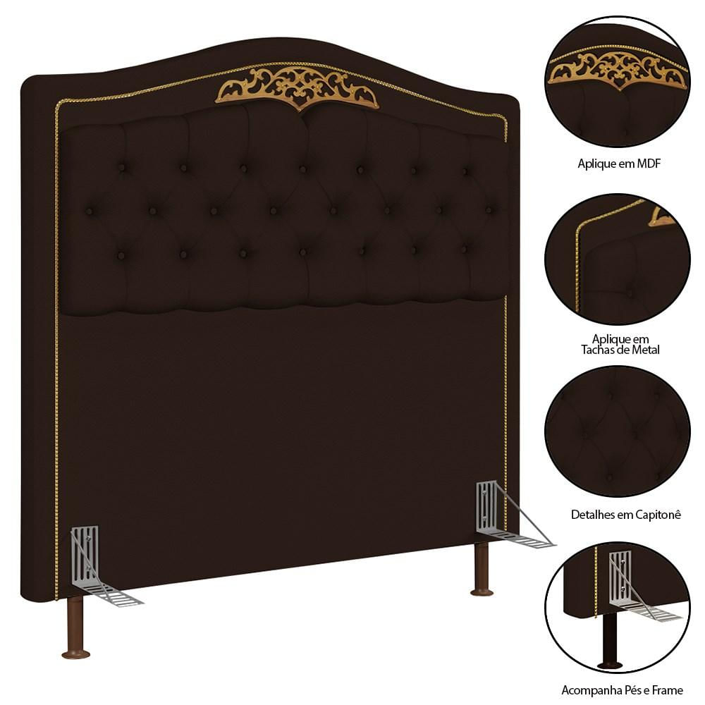 Cabeceira Cama Box Casal King 195cm com Tachas Imperial J02 Sintético Marrom Escuro - Mpozenato