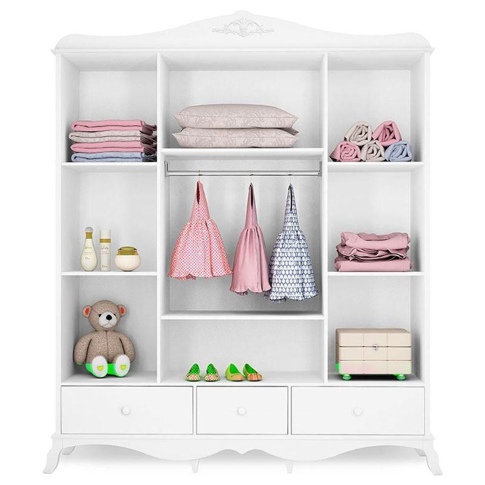 Quarto De Bebê Realeza 4 Portas Cômoda 1 Porta Berço Com Capitonê Branco Acetinado - Canaã