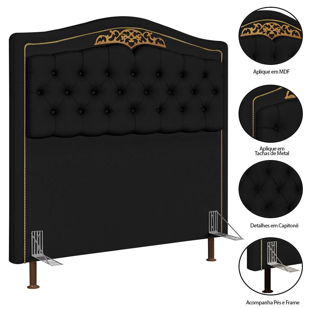 Cabeceira Cama Box Casal Queen 160cm com Tachas Imperial J02 Sintético Preto - Mpozenato