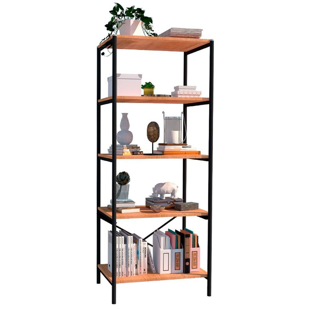 Estante Livreiro Multiuso Estilo Industrial 150cm 5 Prateleiras Trento Preto/Demolição - Artefamol