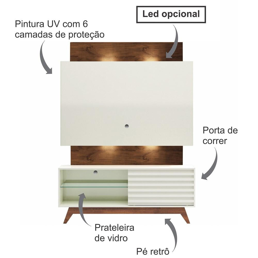 Rack Bancada com Painel para TV até 55 Pol. 140cm 1 Porta 100%MDF TB151 Off White/Nobre - Dalla Costa