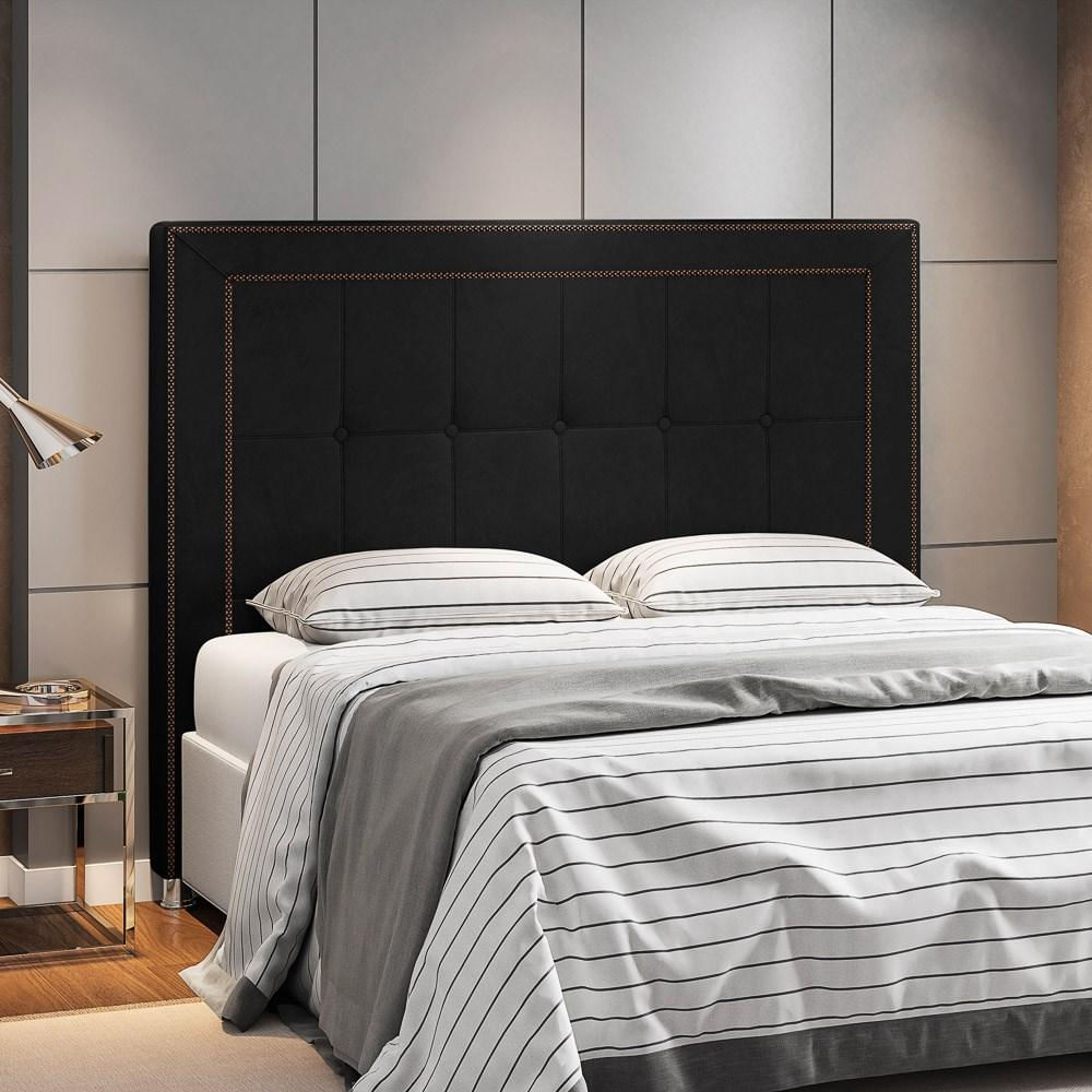 Cabeceira Cama Box Casal Queen 160cm Paolla P02 Veludo Preto - Mpozenato