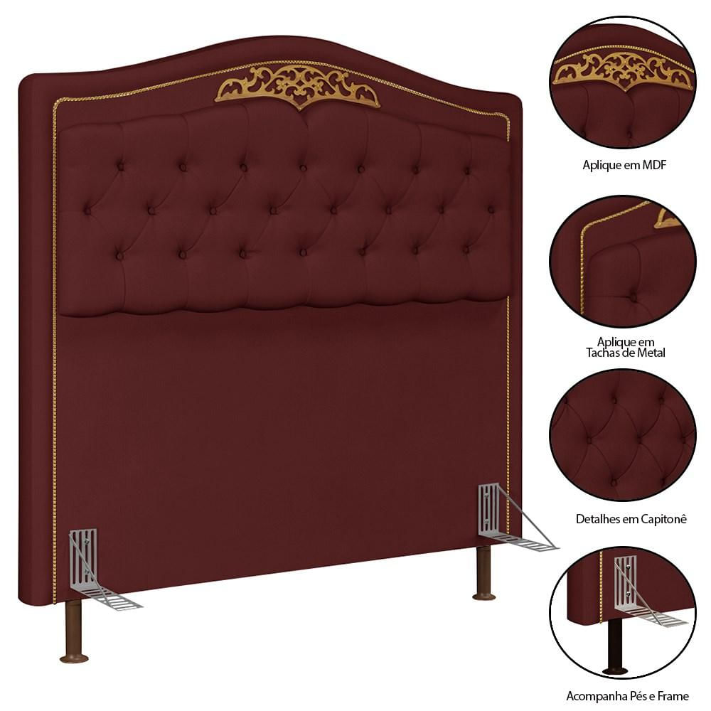 Cabeceira Cama Box Casal Queen 160cm com Tachas Imperial Veludo J02 Vinho - Mpozenato