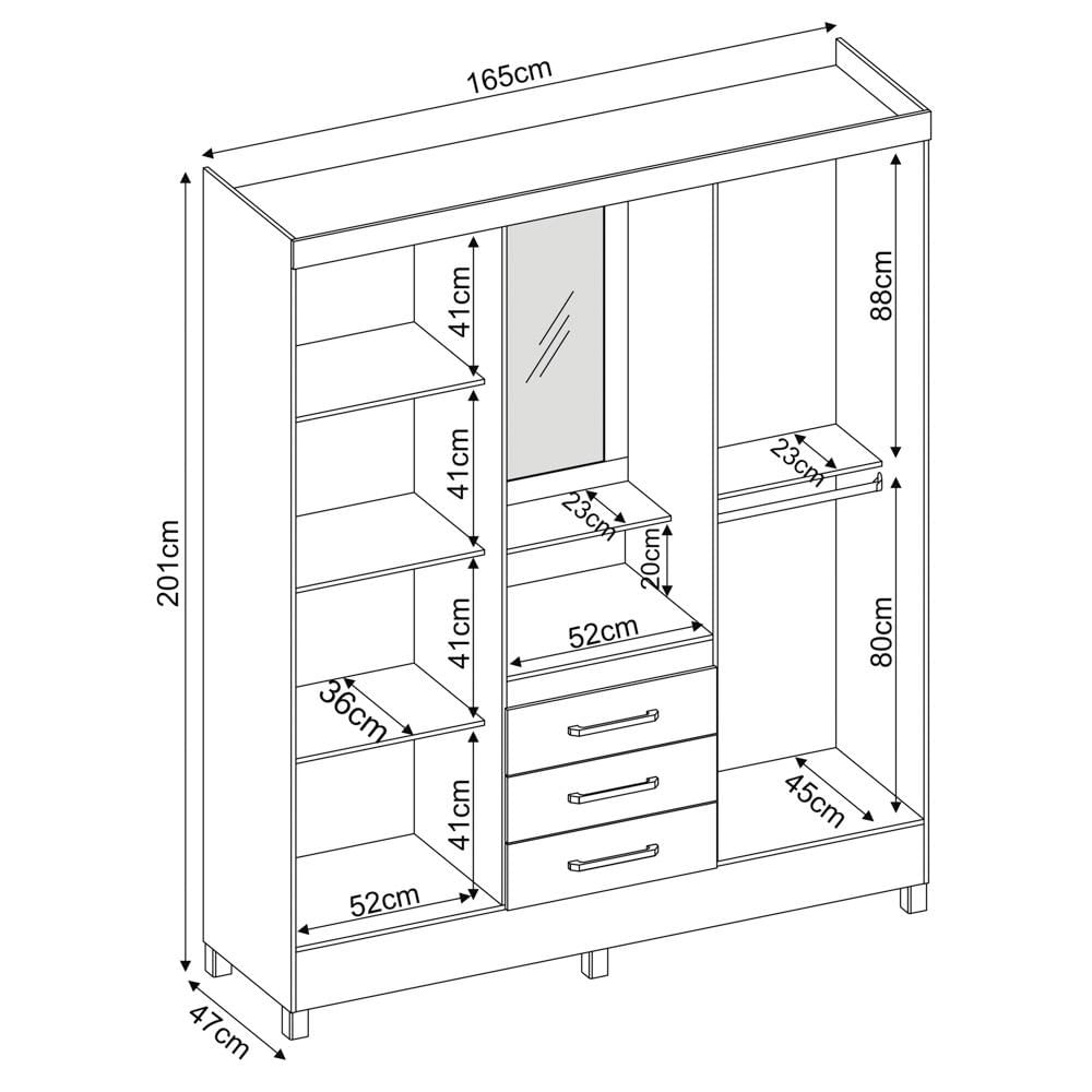 Guarda Roupa Capelinha 4 Portas 3 Gavetas Persia D02 Amendola Touch - Mpozenato