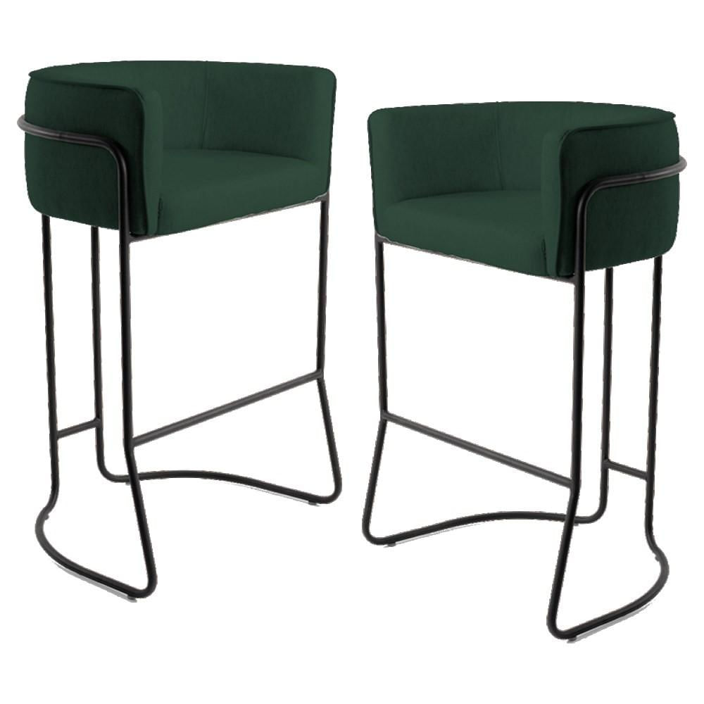 Kit 2 Banquetas Decorativas Base Aço Preto Betina Veludo C-303 Verde - Domi