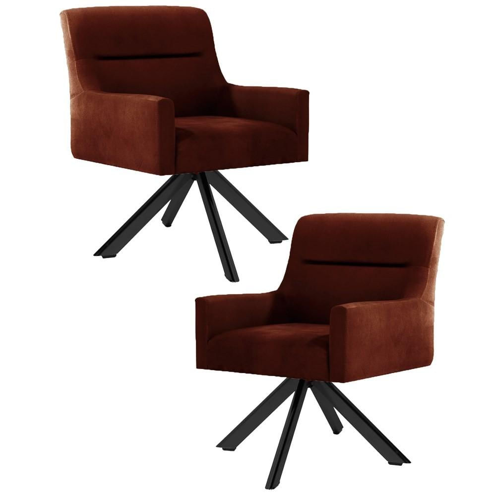 Kit 2 Poltronas Decorativas Giratórias Base Eiffel Preto Angel Veludo C-417 Malbec - Domi