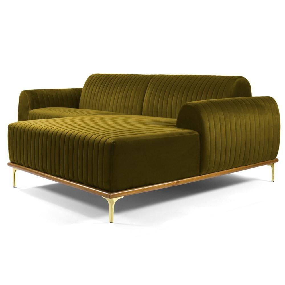 Sofá 320cm 5 Lugares com Chaise Direito Pés Gold Molino C-260 Veludo Mostarda - Domi