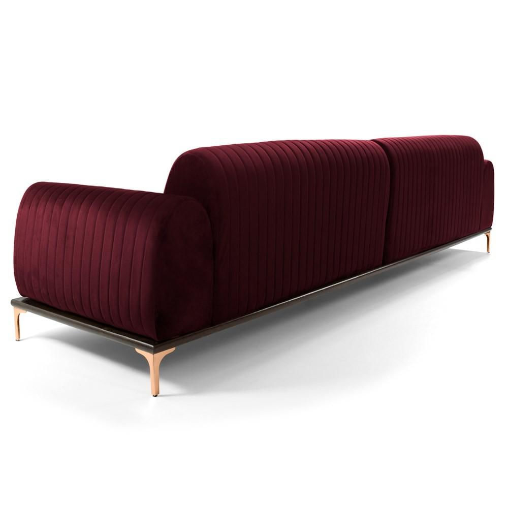 Sofá 320cm 5 Lugares com Chaise Direito Pés Gold Molino C-278 Veludo Marsala - Domi