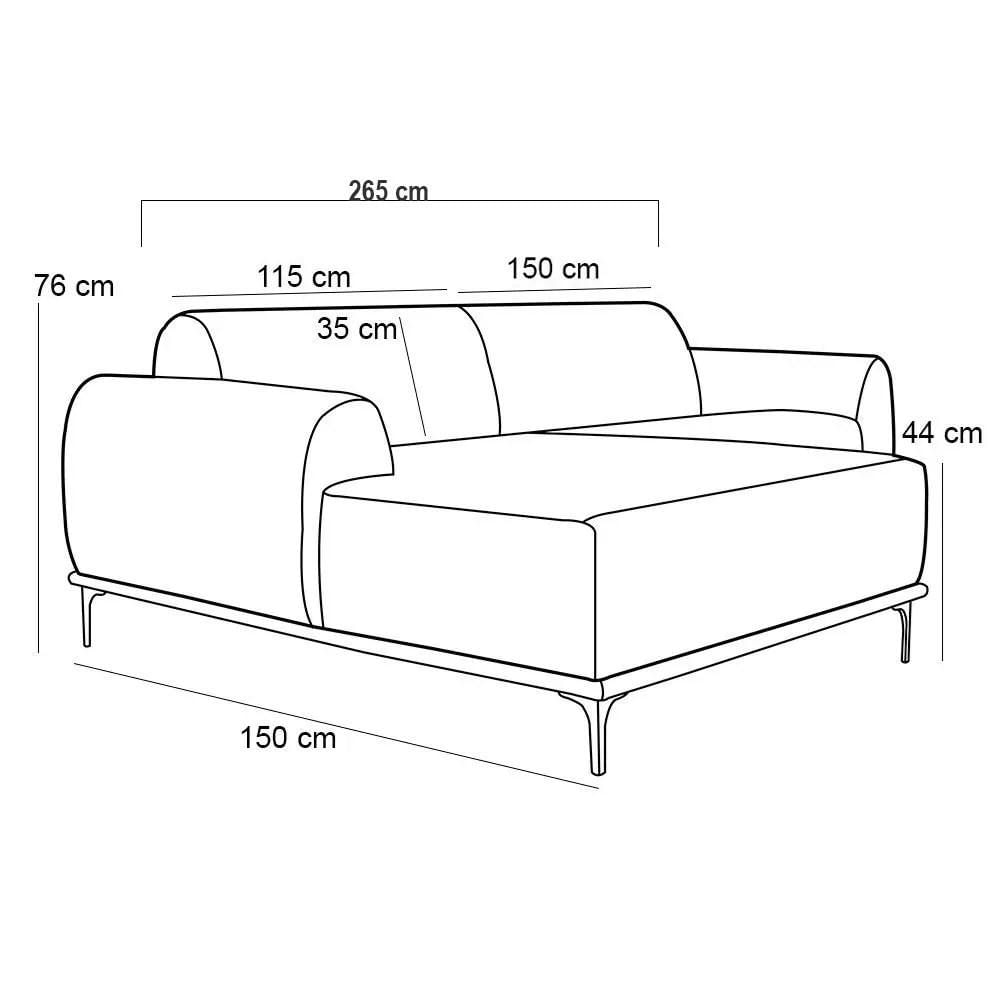 Sofá 265cm 4 Lugares com Chaise Esquerdo Pés Gold Molino C-278 Veludo Marsala - Domi