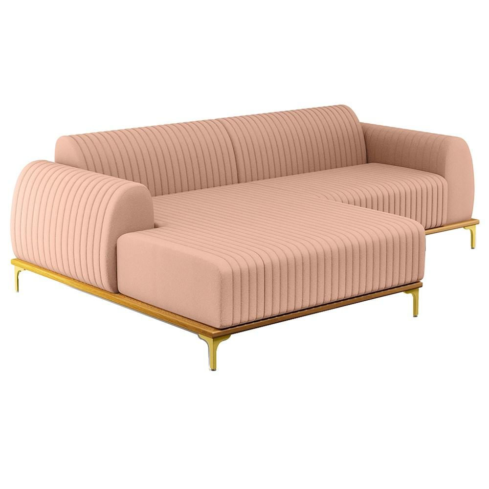 Sofá 245cm 4 Lugares com Chaise Esquerdo Pés Gold Molino C-105 Linho Rosê - Domi