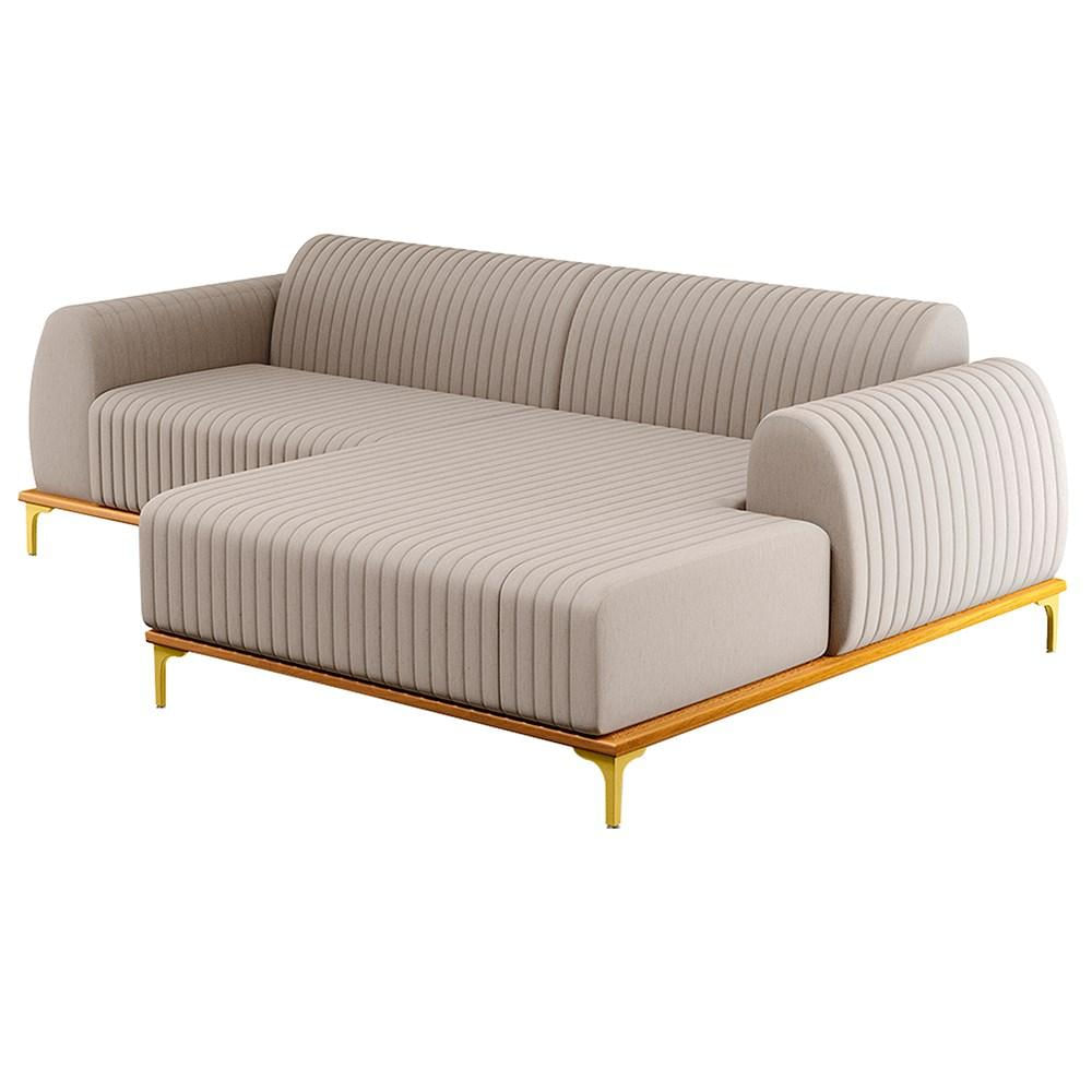 Sofá 245cm 4 Lugares com Chaise Direito Pés Gold Molino C-107 Linho Bege - Domi