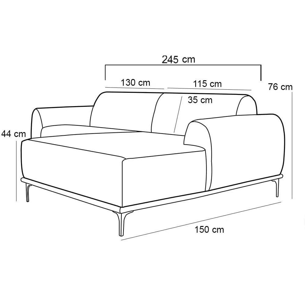 Sofá 245cm 4 Lugares com Chaise Direito Pés Gold Molino C-107 Linho Bege - Domi