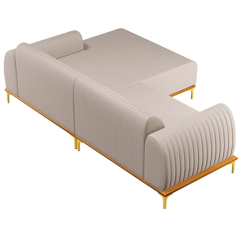 Sofá 245cm 4 Lugares com Chaise Direito Pés Gold Molino C-107 Linho Bege - Domi