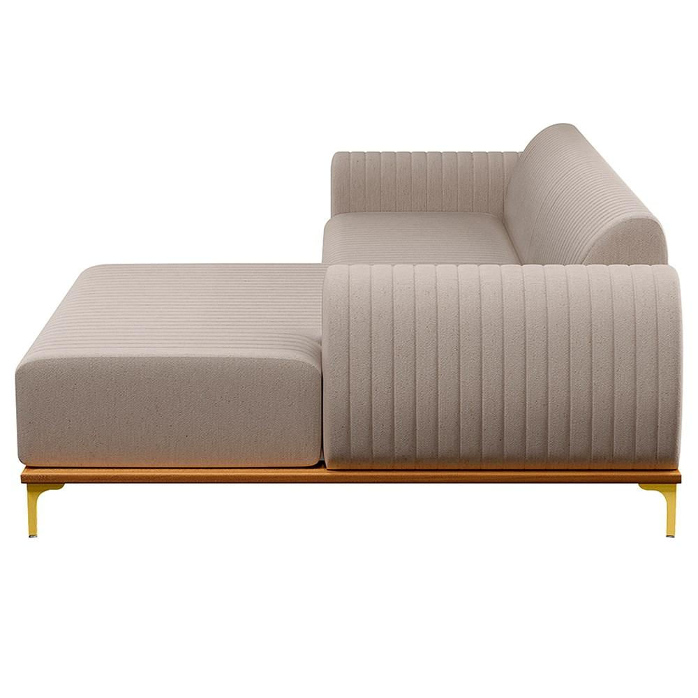 Sofá 245cm 4 Lugares com Chaise Direito Pés Gold Molino C-107 Linho Bege - Domi