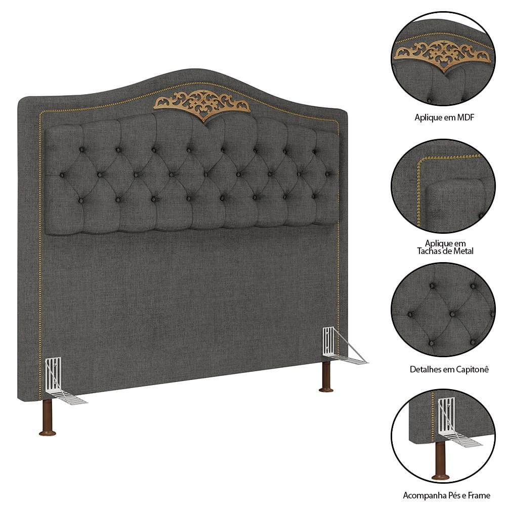 Cabeceira Cama Box Casal Queen 160cm Com Calçadeira Baú Imperial J02 Linho Grafite - Mpozenato