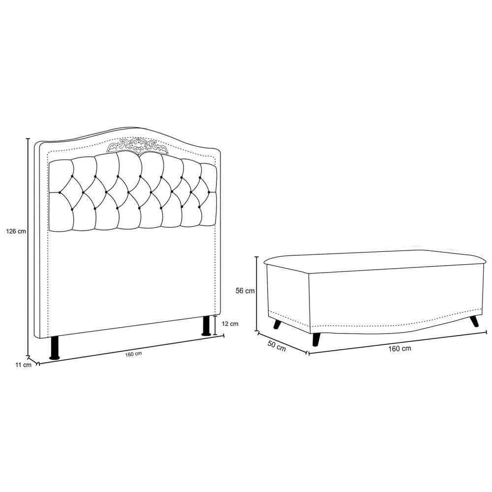 Cabeceira Cama Box Casal Queen 160cm Com Calçadeira Baú Imperial J02 Linho Grafite - Mpozenato