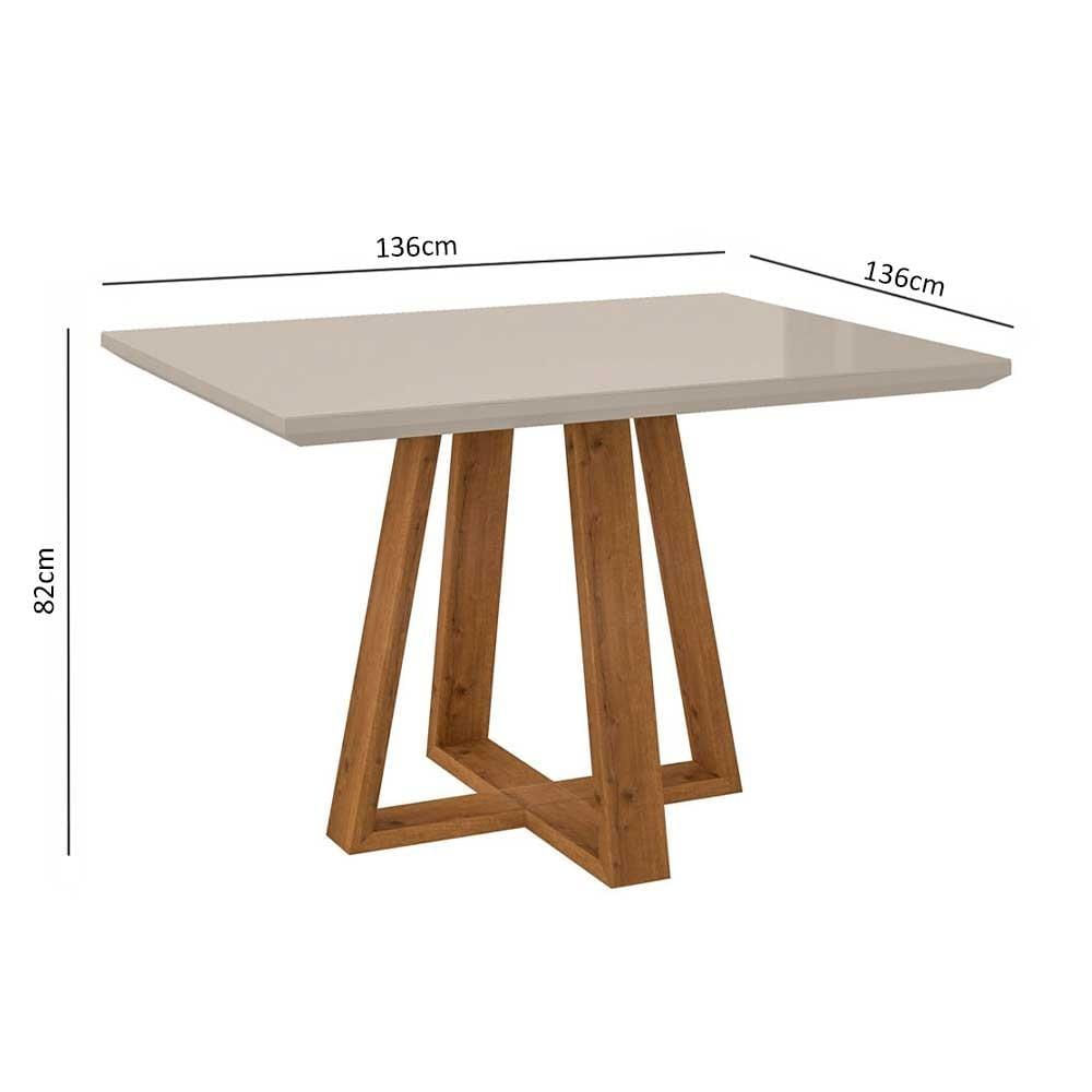 Mesa de Jantar Quadrada 136cm Gran Noa N04 Off White/Ipê - Mpozenato