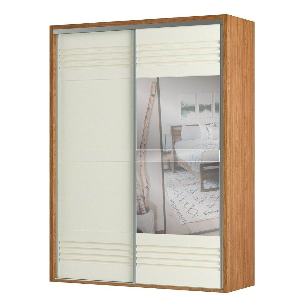 Guarda Roupa Solteiro Com Espelho 179Cm 2 Portas 100% Mdf Tw601E Freijó/Off White