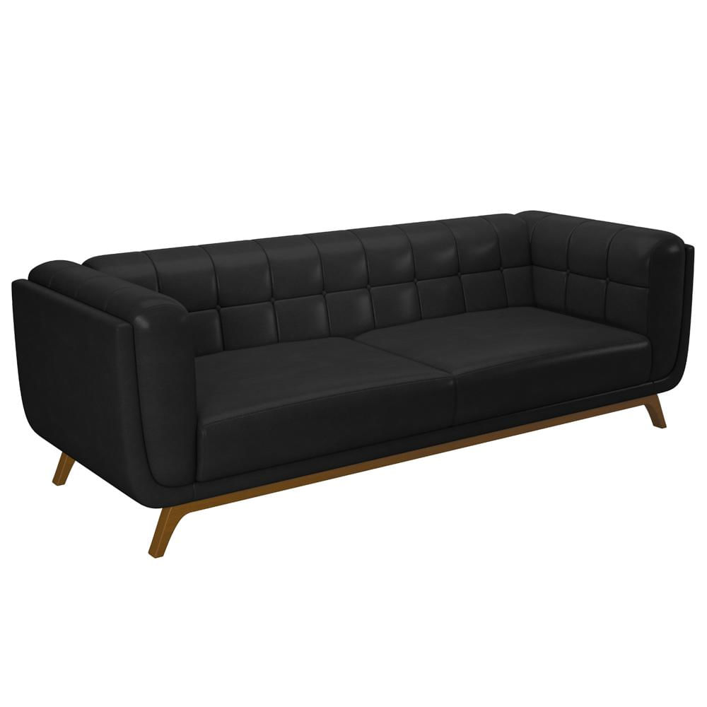 Sofá Living Decorativo 3 Lugares 240cm Bellart M22 Sintético Preto - Mpozenato