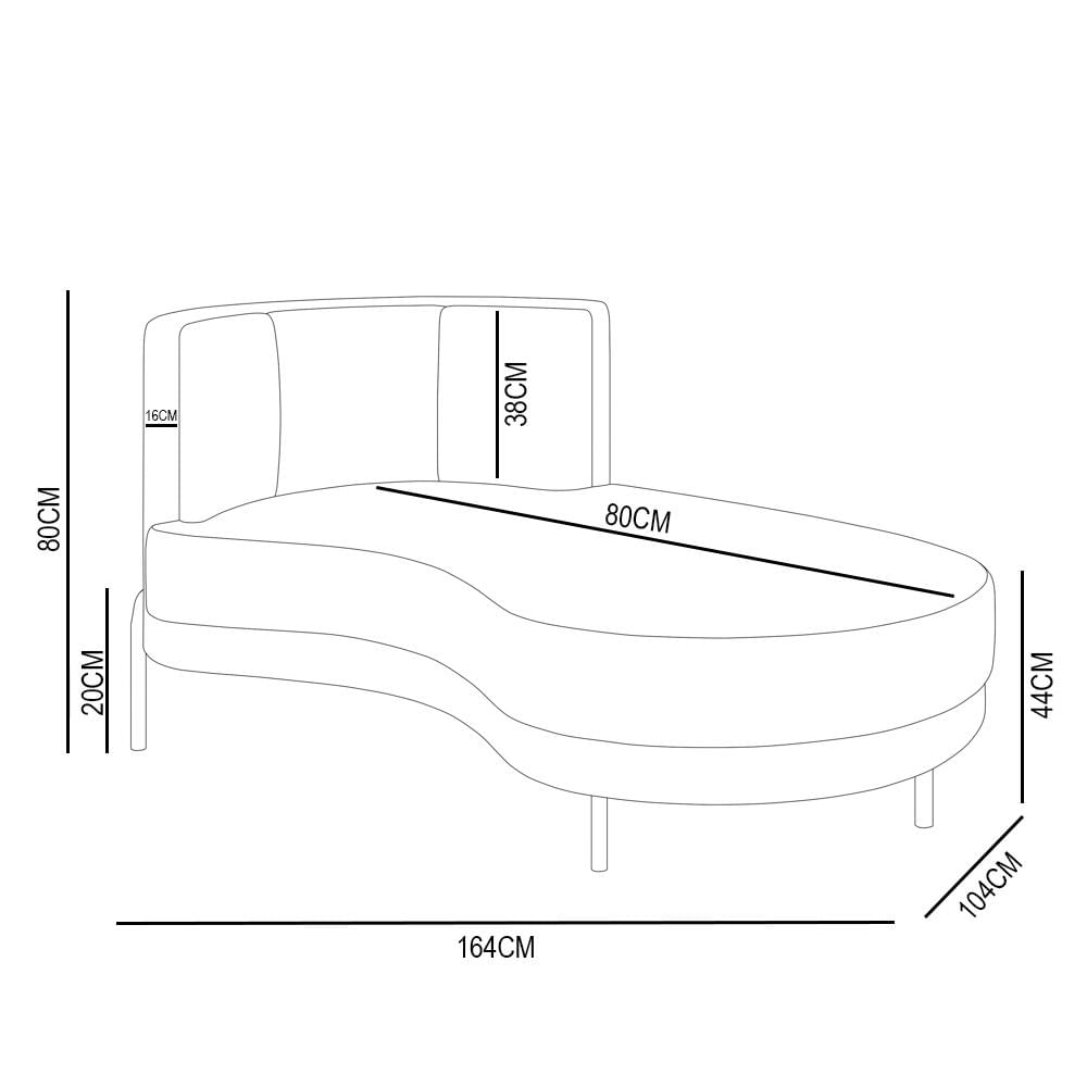 Chaise Longue Divã 164cm Braço Esquerdo Logus D06 Veludo Verde - Mpozenato