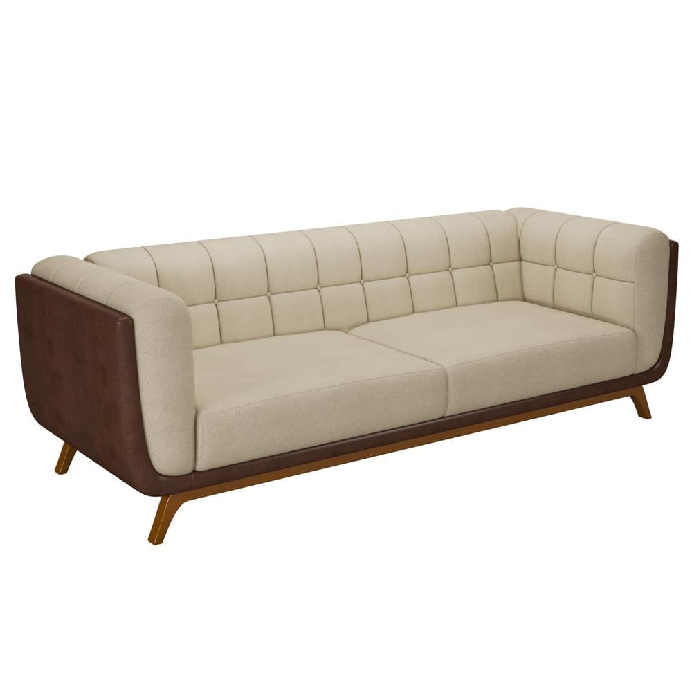 Sofá Living Decorativo 3 Lugares 240cm Bellart M22 Bouclê Bege/Sintético Café - Mpozenato