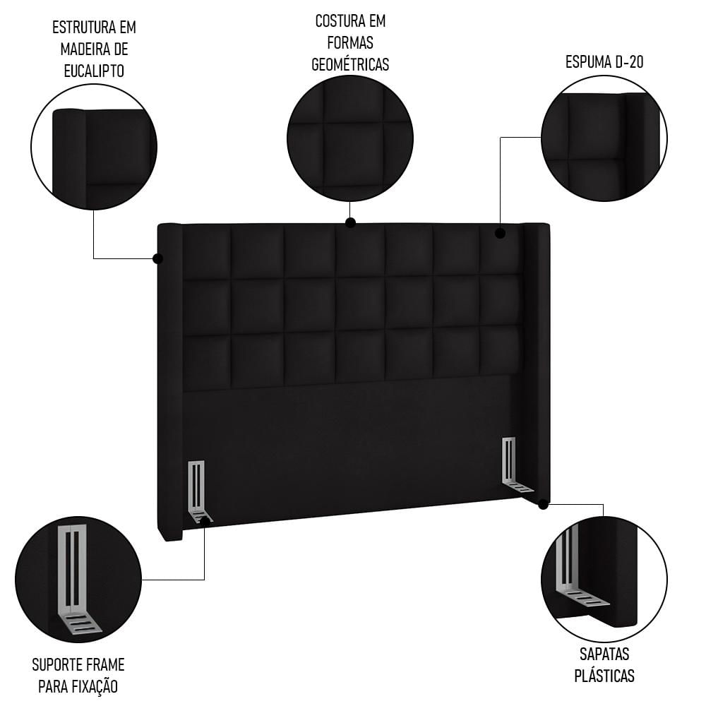 Cabeceira Cama Box Casal 140cm Pisa P02 Sintético Preto - Mpozenato