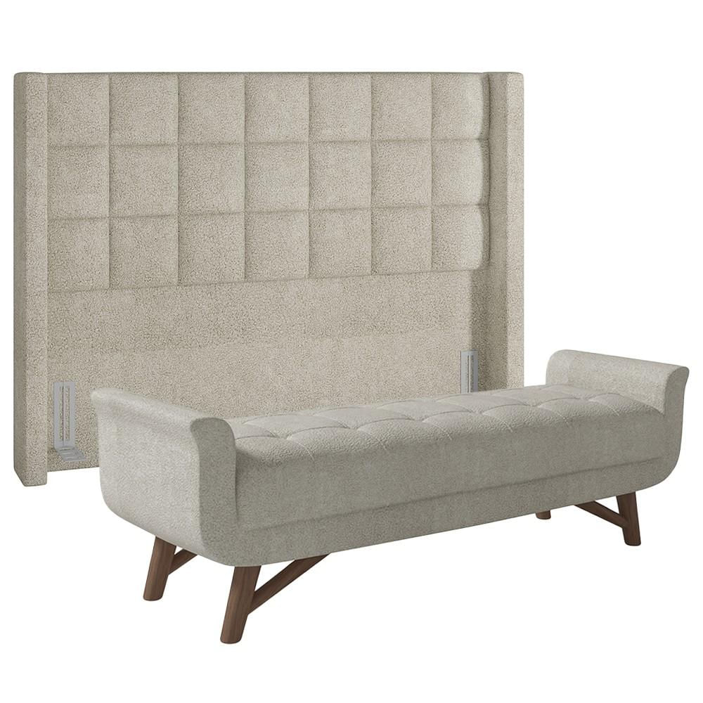 Cabeceira Cama Box King 195cm Pisa e Recamier Neville P02 Bouclé Cru - Mpozenato