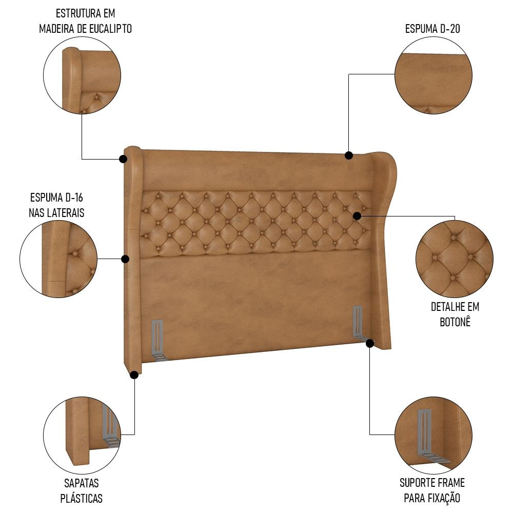 Cabeceira Cama Box Casal King 195cm Trinidad P02 Sintético Caramelo - Mpozenato