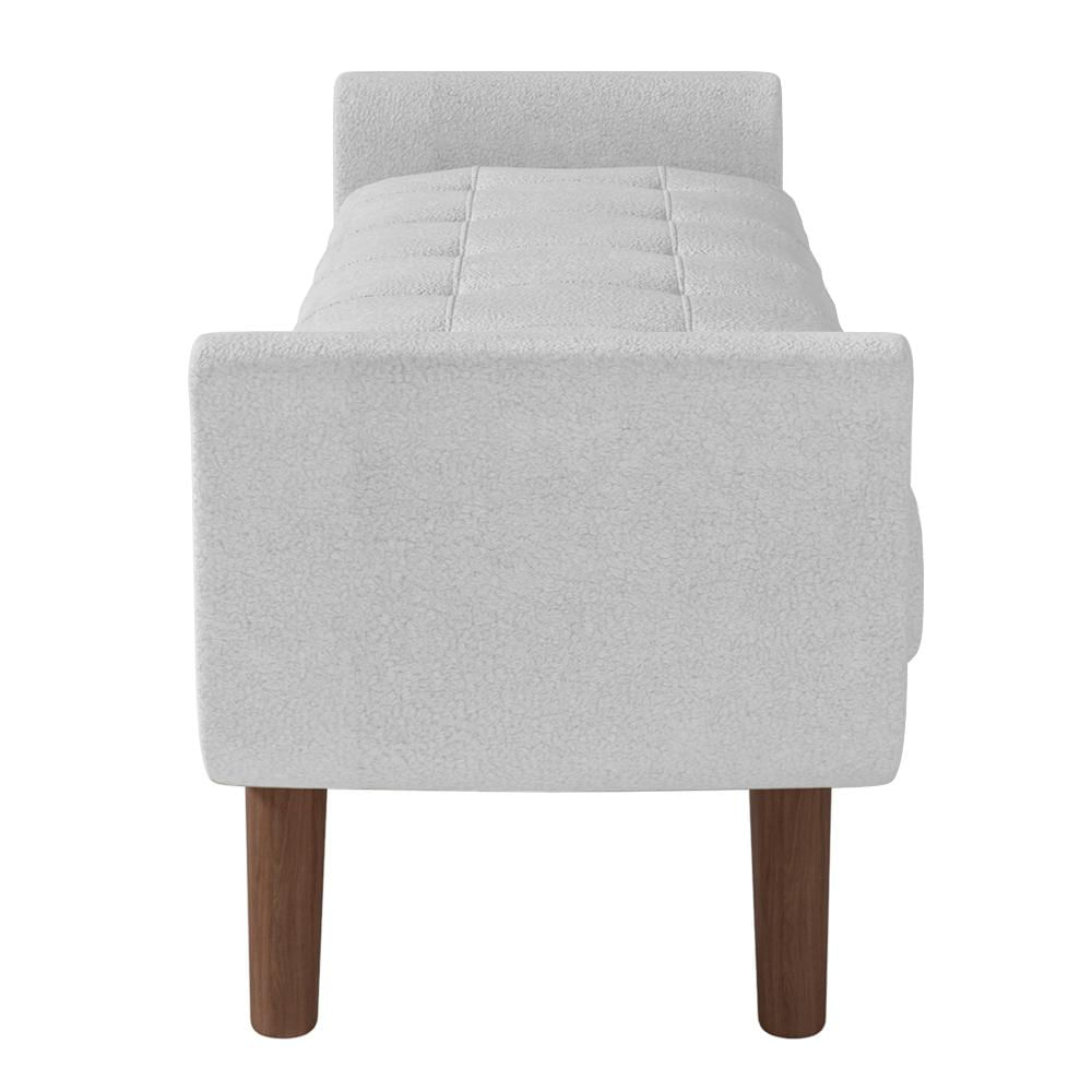 Puff Recamier Calçadeira 140cm Base Madeira Neville P02 Bouclé Branco - Mpozenato