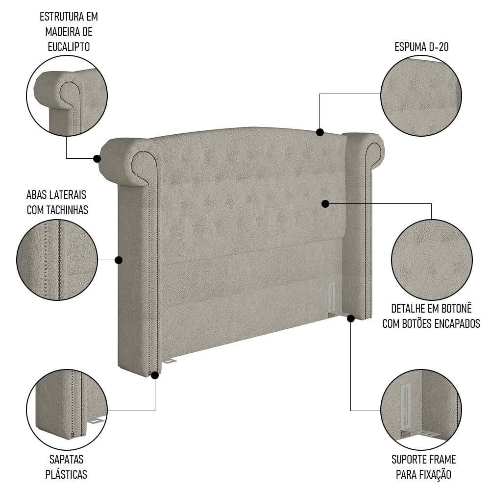 Cabeceira Cama Box Casal 140cm Provença P02 Bouclé Cru - Mpozenato