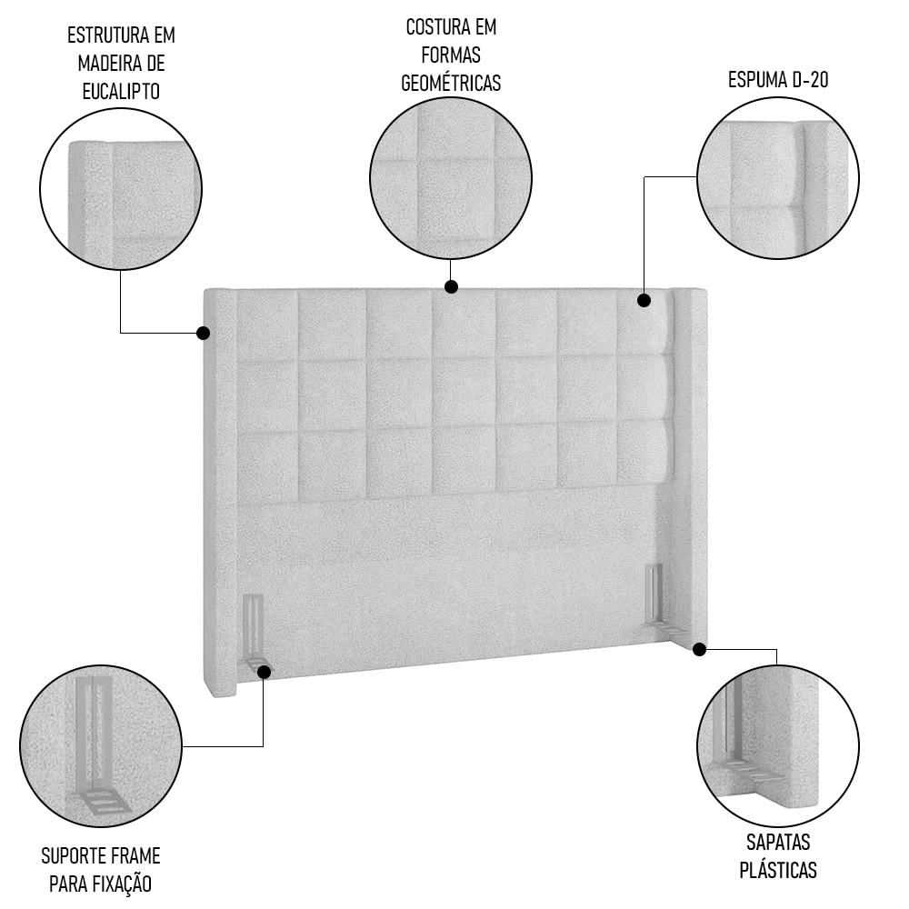 Cabeceira Cama Box Queen 160cm Pisa P02 Bouclé Branco - Mpozenato