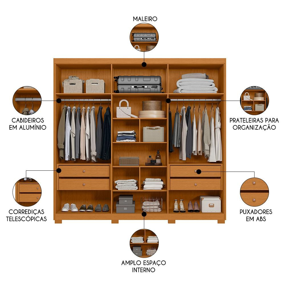 Guarda Roupa Casal 6 Portas 240cm Ouro Verde Cinamomo/Sálvia - Albatroz