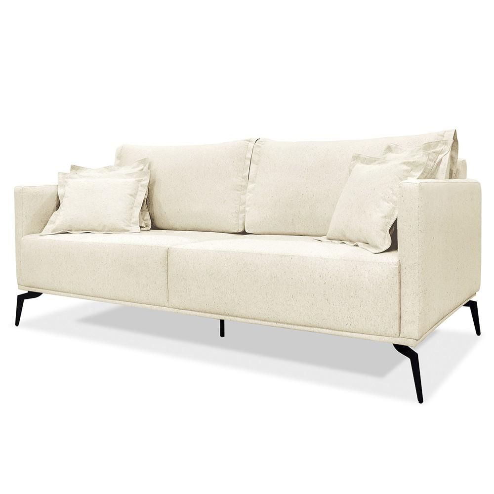 Sofá 3 Lugares 220cm Pés de Metal Vecchia S06 Linho Pérola - Mpozenato