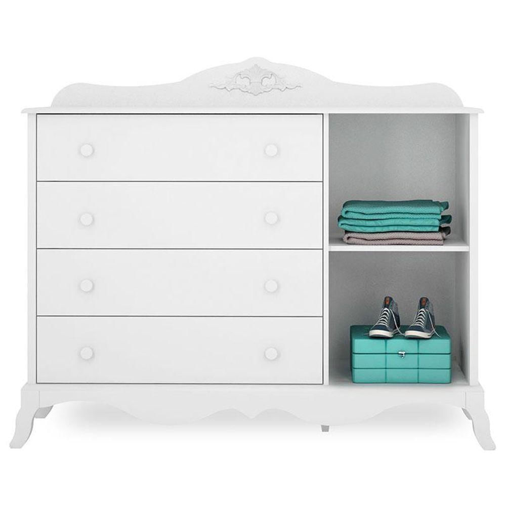 Quarto De Bebê Realeza 4 Portas Cômoda 1 Porta Branco Acetinado - Canaã