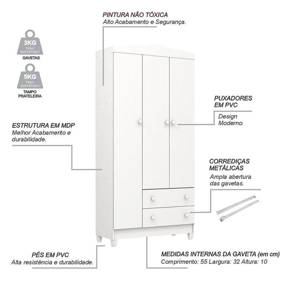 Quarto De Bebê Mel Flat Com Berço Americano Lara Branco Brilho Com Colchão Ortobom - Carolina