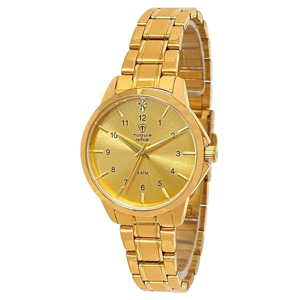 Relógio Tuguir Feminino Ref:3114b Tgi37054 Aço Casual Dourado