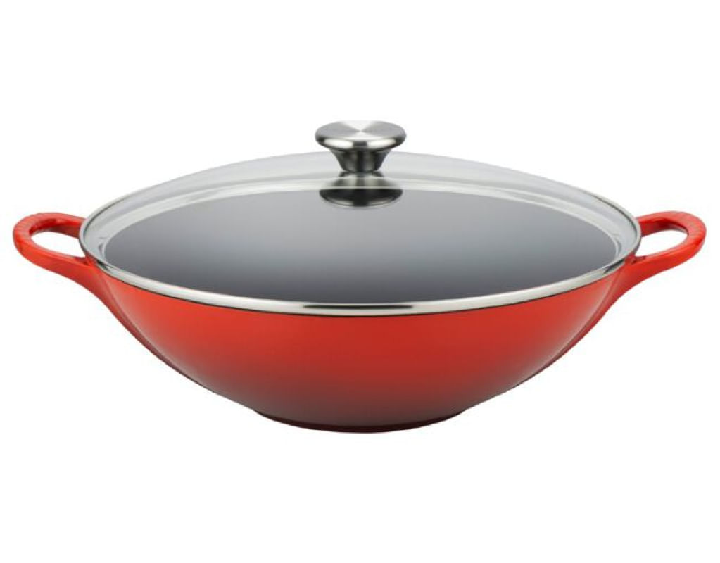 WOK LE CREUSET C/ TAMPA DE VIDRO 32CM SIGNATURE - Laranja 213083206