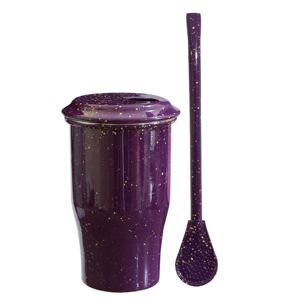 Kit Copo Tereré Alumínio + Bomba Metal Bojo Color Roxo