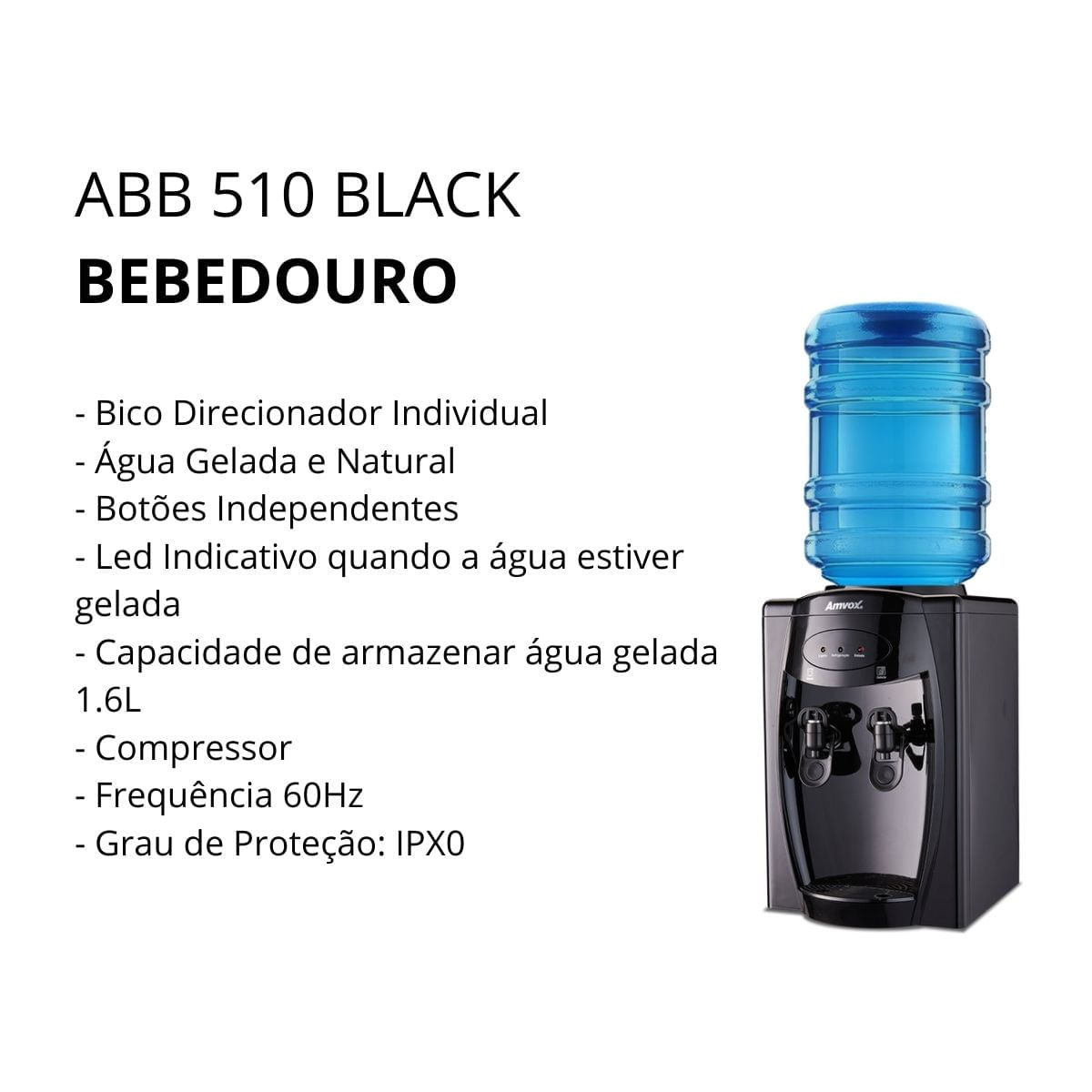 Bebedouro Amvox ABB 510 80W Com compressor 1.6L Black 110V 110V