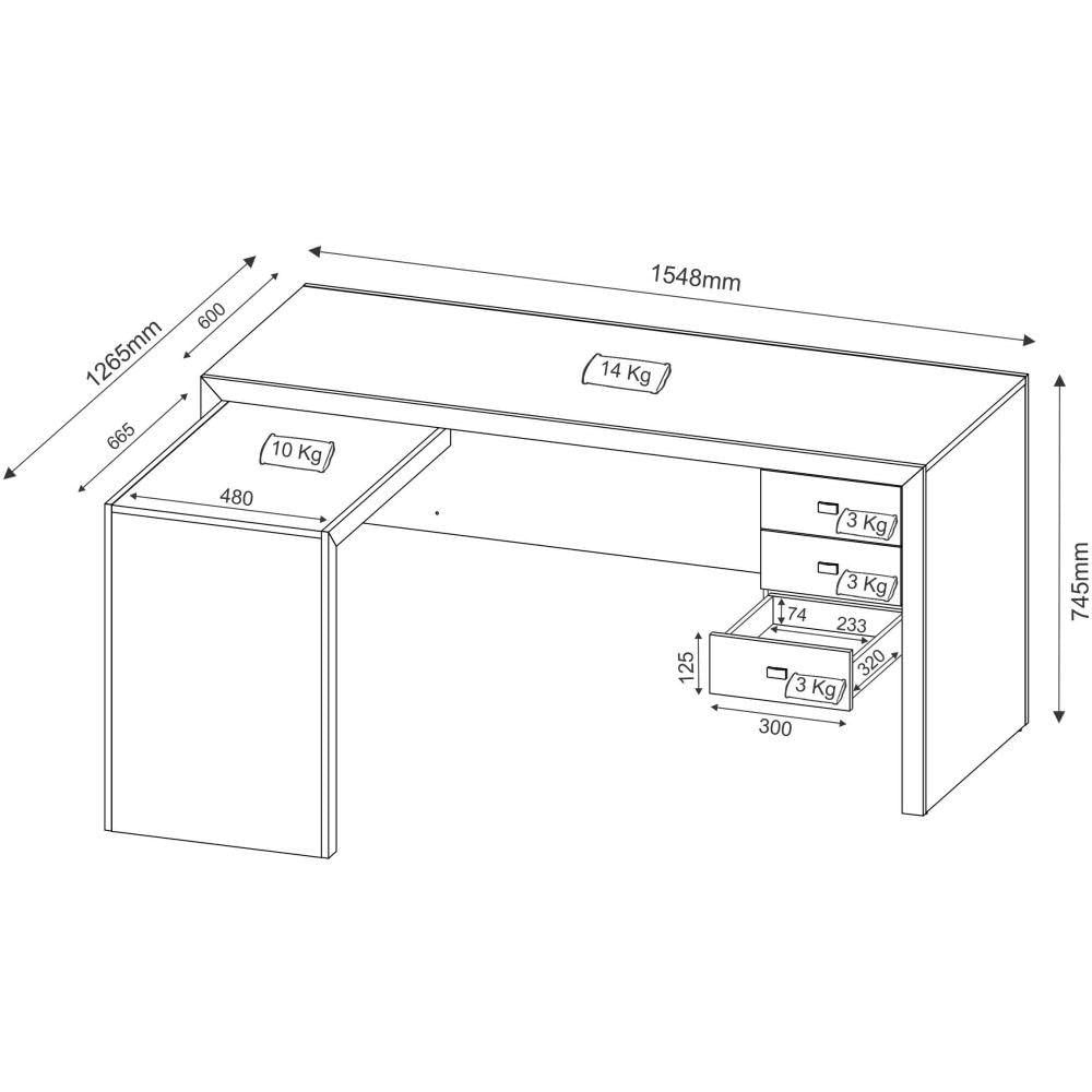 Mesa para Home Office com 03 Gavetas Nogal