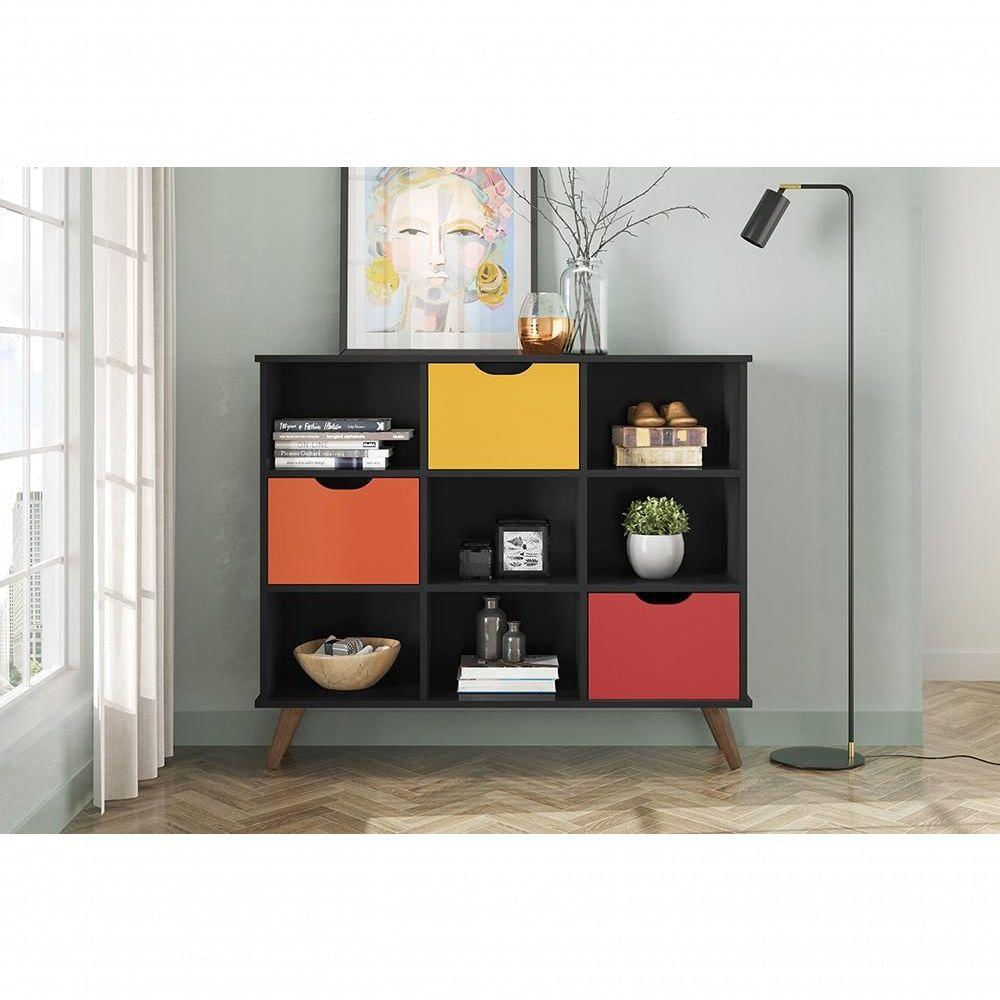 Nicho Organizador Retro Preto C/ 3gvs Coloridas 108 X 92,5Cm