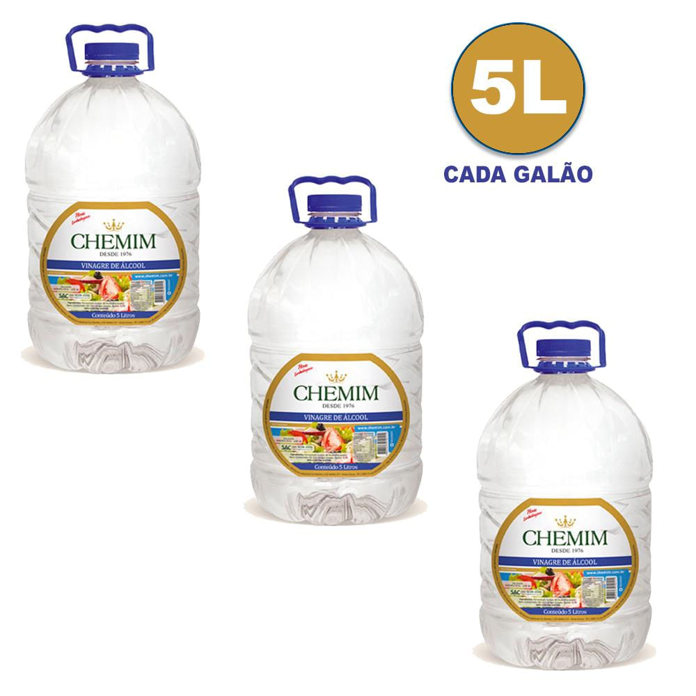 3 Galões de Vinagre de Álcool Chemim Branco de 5 Litros cada