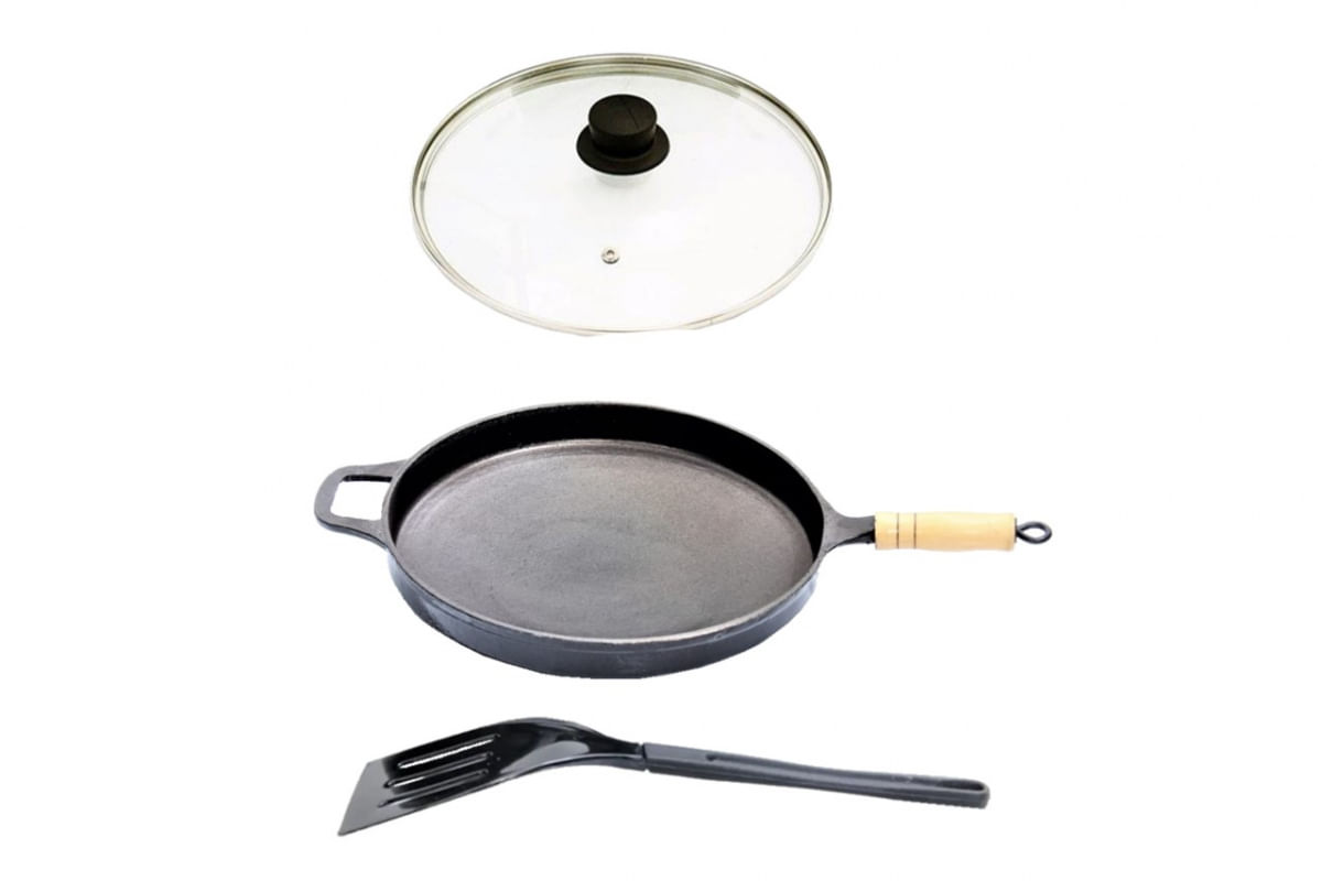 Frigideira Antiaderente Cabo Tampa Vidro 30cm e Espátula