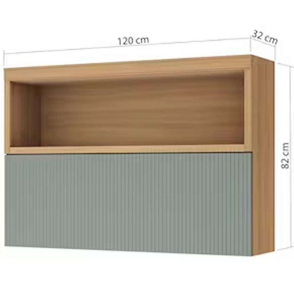Armário Aéreo Nesher Marquesa em MDF 15mm com 1 Porta e 1 Prateleira - 120cm de largura Nature com Verde