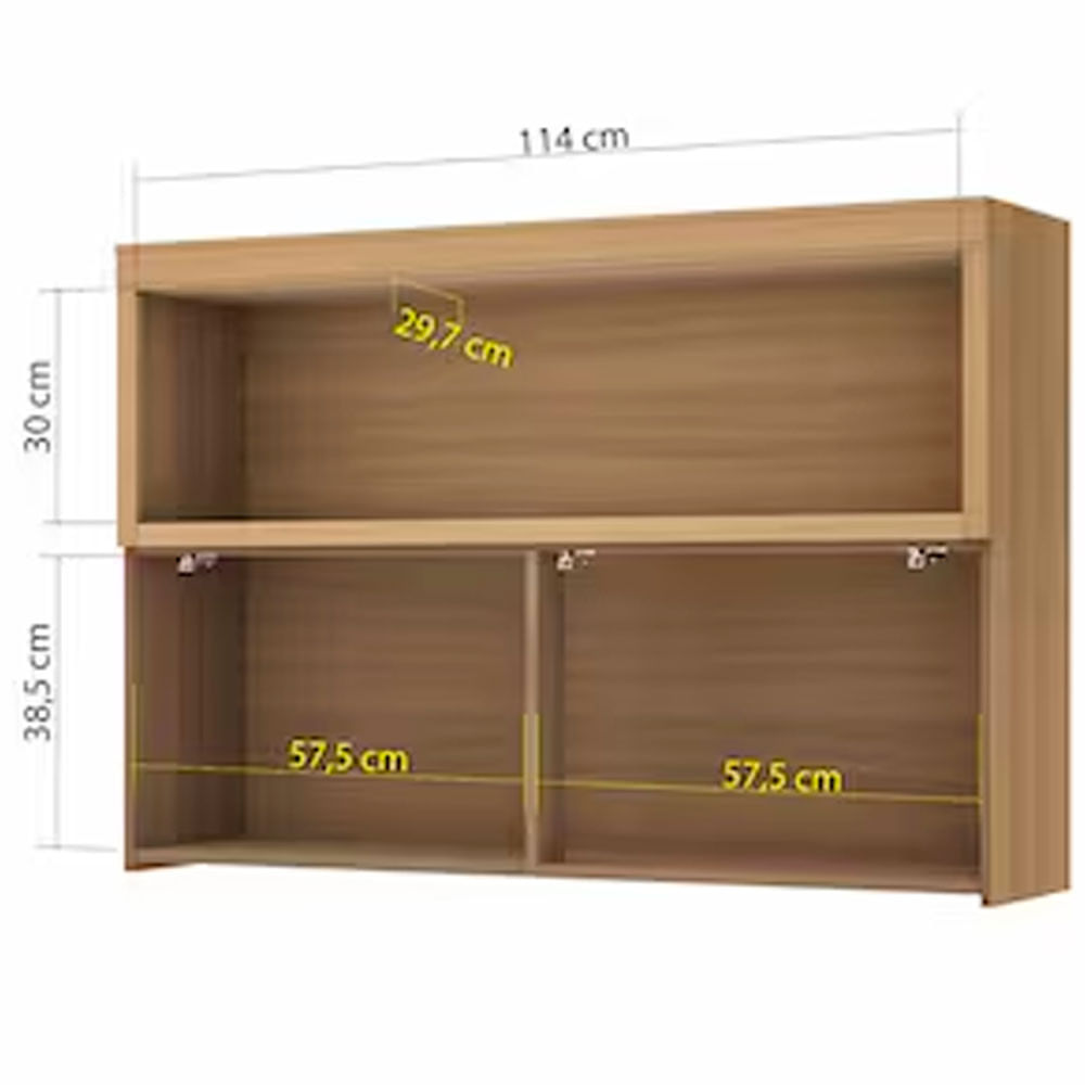 Armário Aéreo Nesher Marquesa em MDF 15mm com 1 Porta e 1 Prateleira - 120cm de largura Nature com Verde