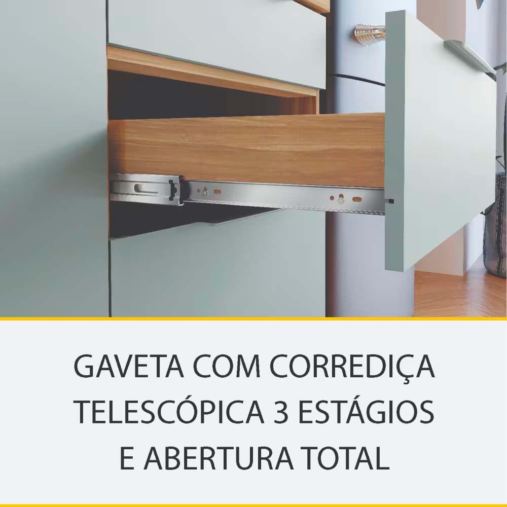 Cozinha Completa em MDF Nesher Paris Ripada com 270 cm de Largura, 8 Portas, 6 Gavetas e 12 Prateleiras Nature com Verde