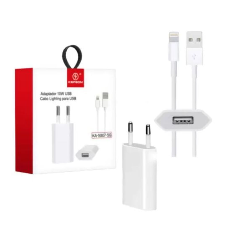 Carregador Celular Lightning 12W +Cabo USB Kapbom KA-5007